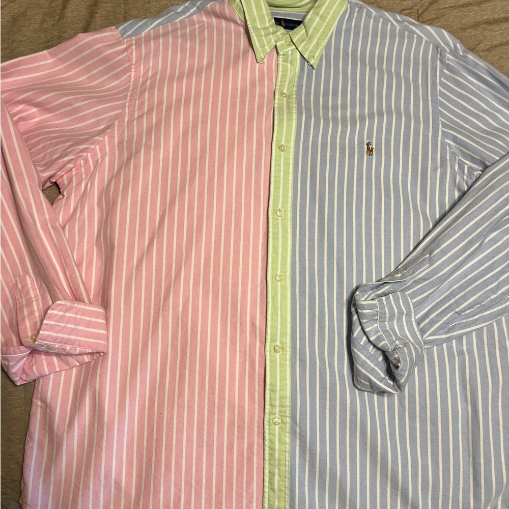 Polo by Ralph Lauren Pink and Blue Casual Button Down Shirt
